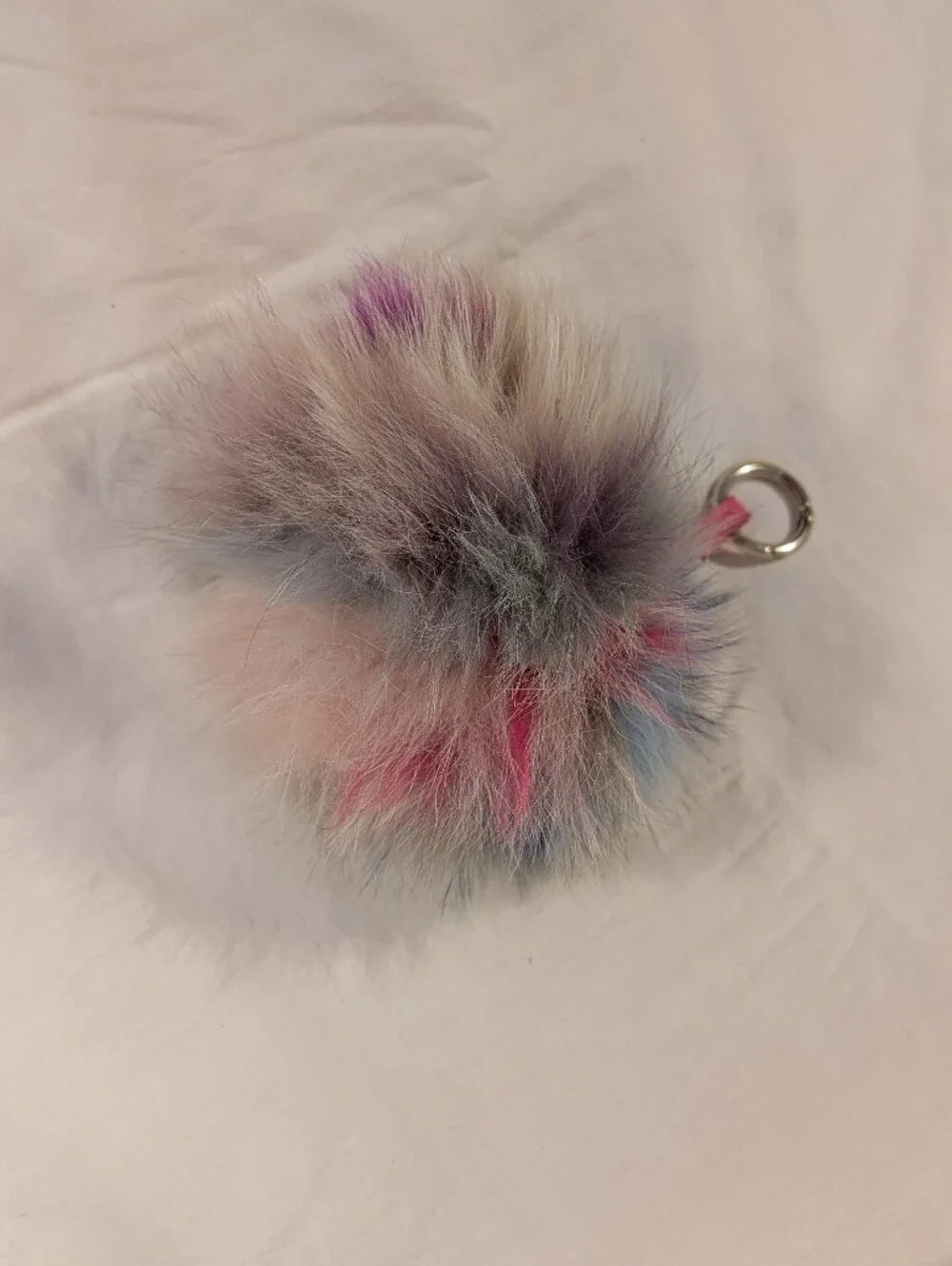 Michael Kors Multicolor Faux Fur Pom Pom Keychain with Pink Strap